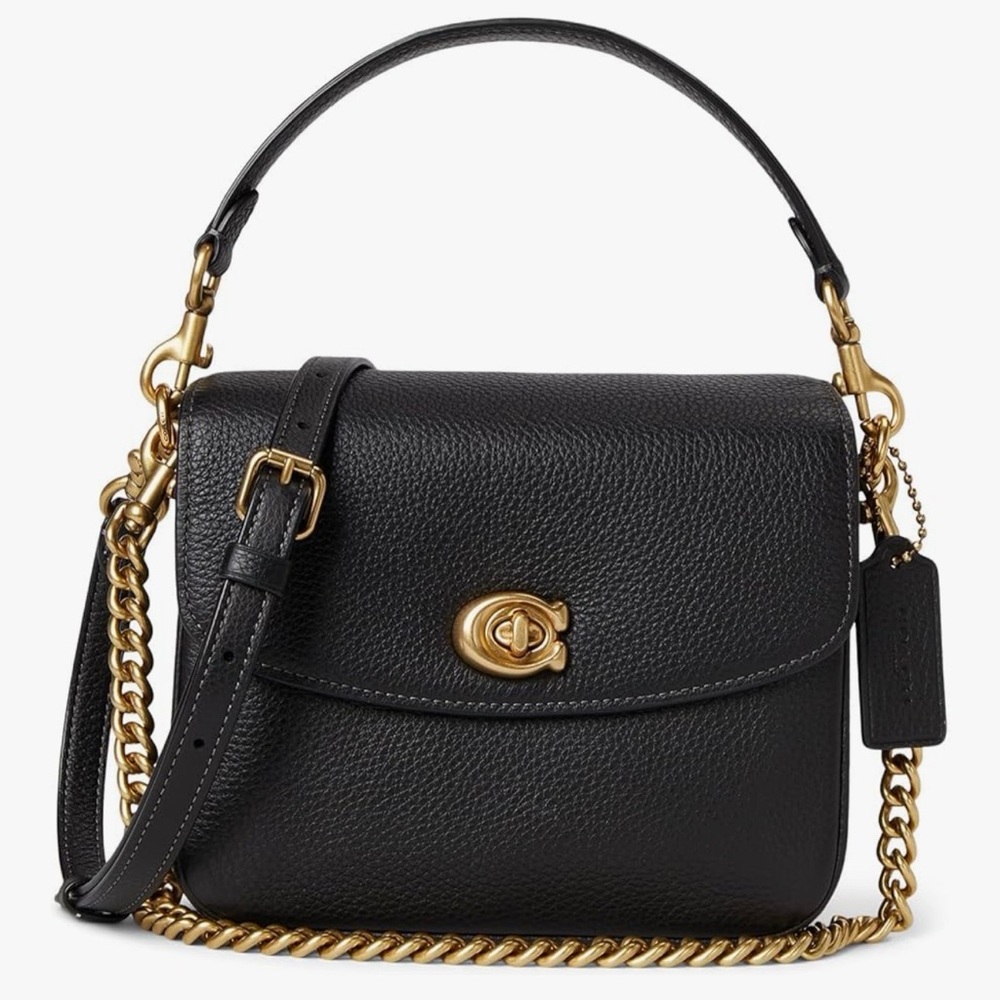 Coach Black Pebbled Leather Shoulder Bag with Gold-Tone Chain
